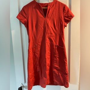 Poppy red, twill shirt dress by Emerson Made